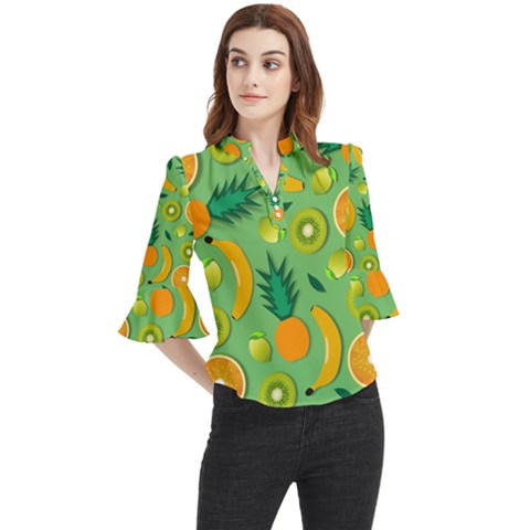 Fruit Tropical Pattern Design Art Loose Horn Sleeve Chiffon Blouse by danenraven