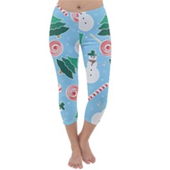Christmas Sweets Snowman Background Capri Winter Leggings  by danenraven
