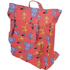 Illustration Elephant Cartoon Animal Monkey Buckle Up Backpack by danenraven