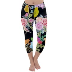 Illustration Bird Flower Floral Background Capri Winter Leggings  by danenraven