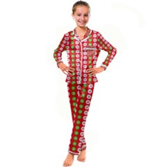 Illustration Festive Pattern Christmas Holiday Kid s Satin Long Sleeve Pajamas Set by danenraven