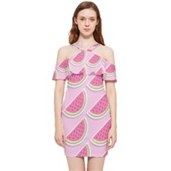 Pink Melon Wayermelon Pattern Food Fruit Melon Shoulder Frill Bodycon Summer Dress by Ravend