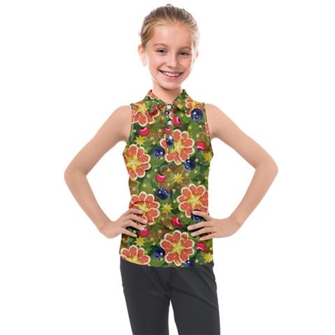 Fruits Star Blueberry Cherry Leaf Kids  Sleeveless Polo Tee by Ravend