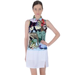 Zoo-animals-peacock-lion-hippo- Women s Sleeveless Polo Tee by Pakrebo