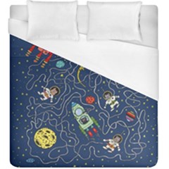 Illustration Cat Space Astronaut Rocket Maze Duvet Cover (king Size) by Ravend