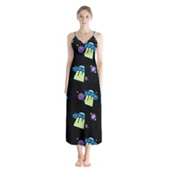 Illustration Cosmos Cosmo Rocket Spaceship -ufo Button Up Chiffon Maxi Dress by danenraven