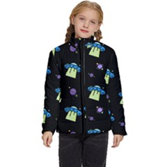 Illustration Cosmos Cosmo Rocket Spaceship Ufo Kids  Puffer Bubble Jacket Coat by danenraven
