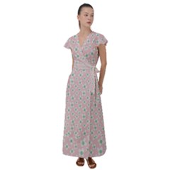 Pink Spring Blossom Flutter Sleeve Maxi Dress by ConteMonfrey