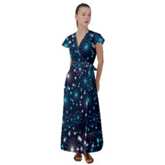 Abstract Pattern Snowflakes Flutter Sleeve Maxi Dress by artworkshop