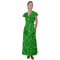 Green Banana Leaves Flutter Sleeve Maxi Dress by ConteMonfrey