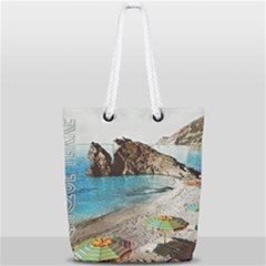 Beach Day At Cinque Terre, Colorful Italy Vintage Full Print Rope Handle Tote (small) by ConteMonfrey