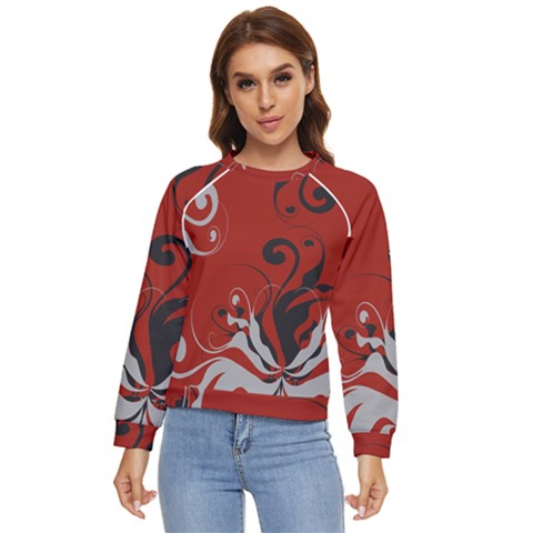 Nature Background Abstract Red Gray Black Women s Long Sleeve Raglan Tee by danenraven