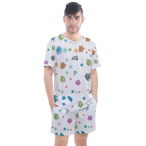 Flower Leaf Leaves Background Floral Men s Mesh Tee And Shorts Set by danenraven