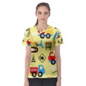 Seamless pattern vector industrial vehicle cartoon Women s Sport Mesh Tee View1