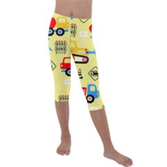 Seamless Pattern Vector Industrial Vehicle Cartoon Kids  Lightweight Velour Capri Leggings  by Jancukart
