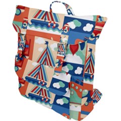 Toy Transport Cartoon Seamless-pattern-with-airplane-aerostat-sail Yacht Vector Illustration Buckle Up Backpack by Jancukart