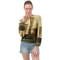 Architecture City House Banded Bottom Chiffon Top by Jancukart