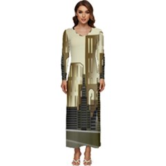Architecture City House Long Sleeve Velour Longline Maxi Dress by Jancukart