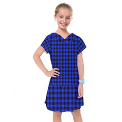 Black And Bic Blue Plaids Kids  Drop Waist Dress by ConteMonfrey