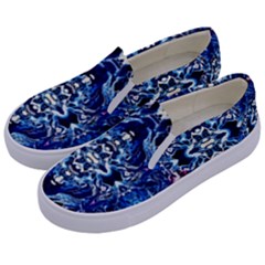 Cobalt Arabesque Kids  Canvas Slip Ons by kaleidomarblingart