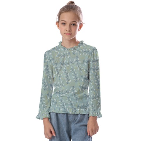 Leaves Nature Pattern Design Kids  Frill Detail Tee by Wegoenart