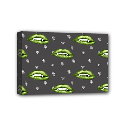 Green Vampire Mouth - Halloween Modern Decor Mini Canvas 6  X 4  (stretched) by ConteMonfrey