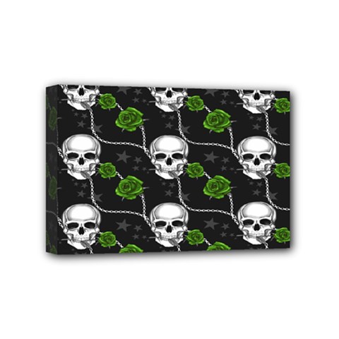 Green Roses And Skull - Romantic Halloween   Mini Canvas 6  X 4  (stretched) by ConteMonfrey