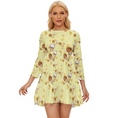 Ice Cream Cone Dessert Long Sleeve Babydoll Dress by Wegoenart
