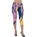 Pink Black And Yellow Abstract Painting Lightweight Velour Capri Leggings  View1
