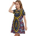 Kaleidoscope Mandala Colorful Kids  Bow Tie Puff Sleeve Dress View3