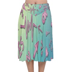 Pink Yes Bacground Velvet Flared Midi Skirt by nateshop