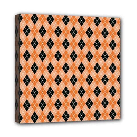 Halloween Inspired Black Orange Diagonal Plaids Mini Canvas 8  X 8  (stretched) by ConteMonfrey