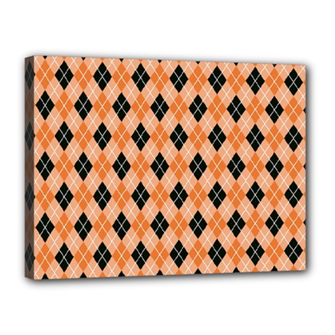 Halloween Inspired Black Orange Diagonal Plaids Canvas 16  X 12  (stretched) by ConteMonfrey