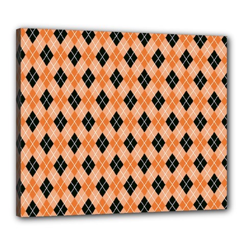 Halloween Inspired Black Orange Diagonal Plaids Canvas 24  X 20  (stretched) by ConteMonfrey