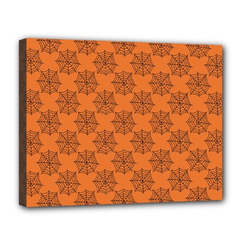 Halloween Black Orange Spider Web   Canvas 14  X 11  (stretched) by ConteMonfrey
