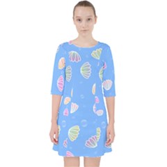 Seashell Clam Pattern Art Design Quarter Sleeve Pocket Dress by Ravend