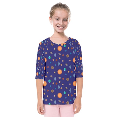 Space Sun Mercury Venus Earth Planet Galaxy Kids  Quarter Sleeve Raglan Tee by Wegoenart