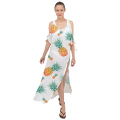 Pineapple Background Pattern Fruit Maxi Chiffon Cover Up Dress by Wegoenart