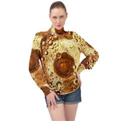 Olive Oil Bubbles Gold Oil Food High Neck Long Sleeve Chiffon Top by Wegoenart