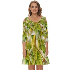 Pear Fruit Tree Organic Pattern Shoulder Cut Out Zip Up Dress by Wegoenart