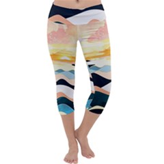 Sea Waves Wave Painting Ocean Water Capri Yoga Leggings by Wegoenart