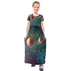 Planet Galaxy Fantasy Kids  Short Sleeve Maxi Dress by danenraven
