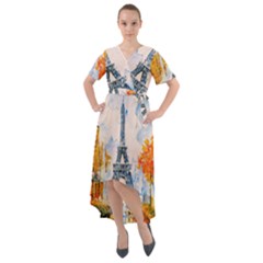 Eiffel Tower Landmark Architecture  Artistic Front Wrap High Low Dress by danenraven