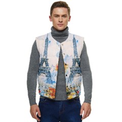 Eiffel Tower Landmark Architecture  Artistic Men s Short Button Up Puffer Vest	 by danenraven