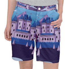 Illustration Castle Mountain Tower Sky Pocket Shorts by danenraven
