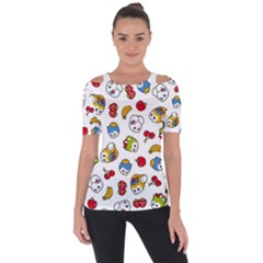 Illustration Vector Fruit Animal Cartoon Pattern Shoulder Cut Out Short Sleeve Top by Wegoenart