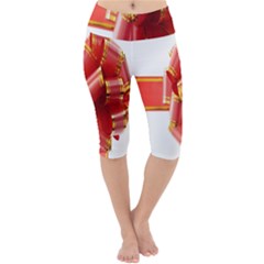 Red Ribbon Bow On White Background Lightweight Velour Cropped Yoga Leggings by artworkshop