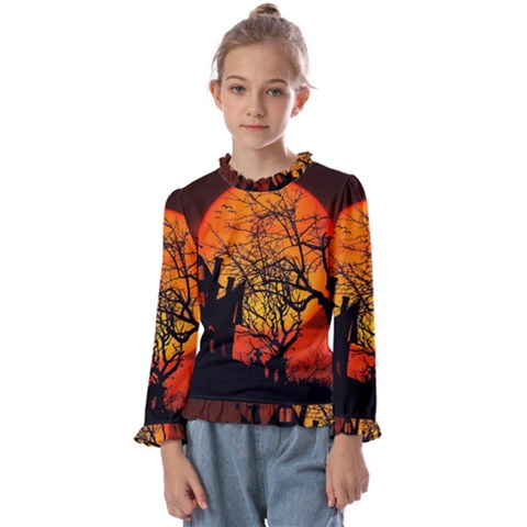 Night Full Moon Gespenstig Kids  Frill Detail Tee by Wegoenart