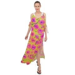 Cherries Fruit Food Neon Texture Fluorescent Maxi Chiffon Cover Up Dress by Wegoenart