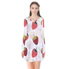 Strawberry Fruit Pattern Background Long Sleeve V-neck Flare Dress by Wegoenart